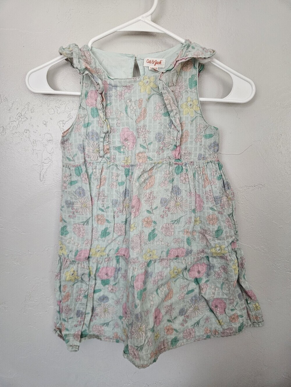 Cat & Jack Girls Small 6/6X Mint Floral Ruffle Tank Dress Pastel Blooms Floral